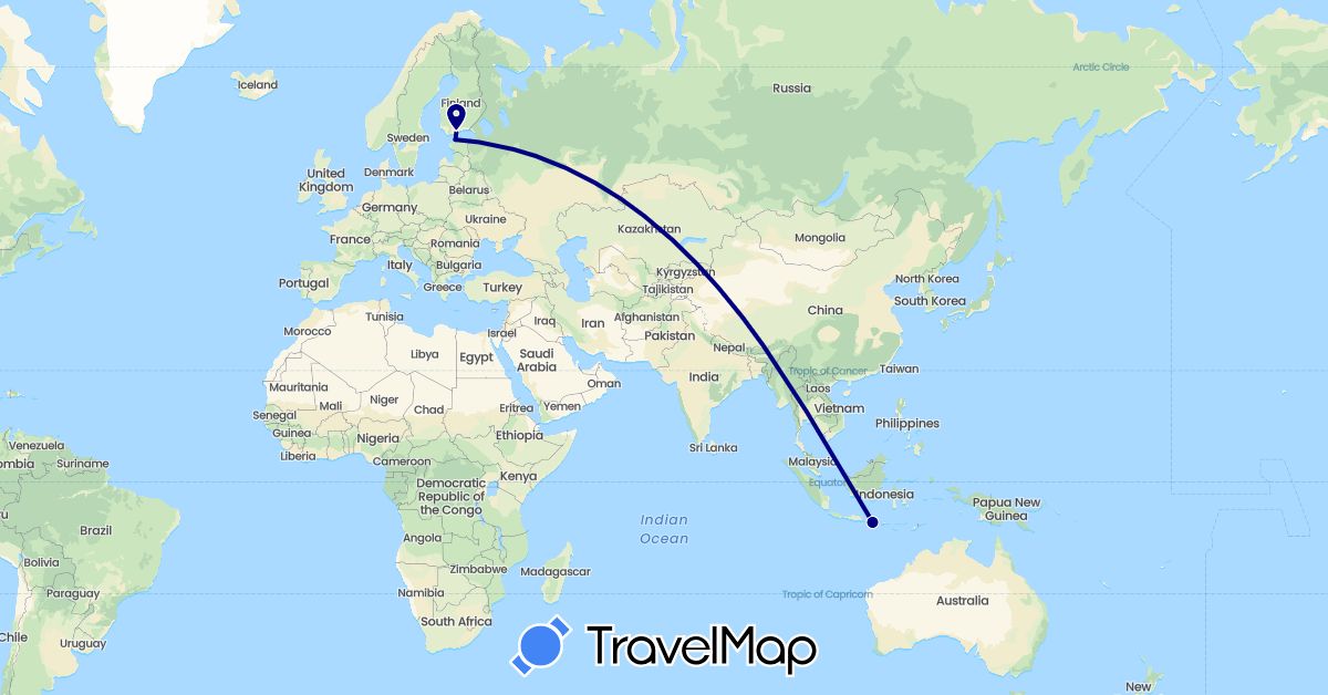 TravelMap itinerary: driving in Estonia, Finland, Indonesia (Asia, Europe)